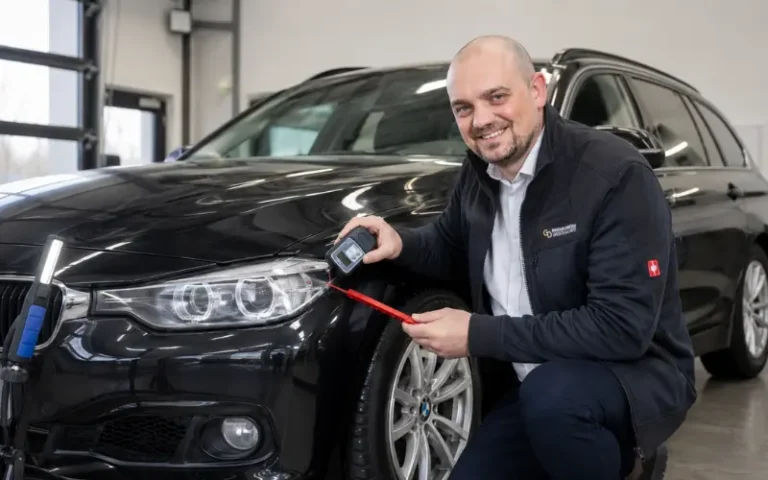 GD Ingenieurbüro prüft einen reparierten BMW für eine Reparaturbestätigung in Stuttgart