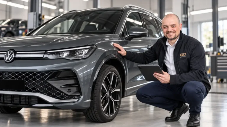 GD KFZ-Gutachter prüft ein Fahrzeug für eine Reparaturbestätigung in Wangen im Allgäu